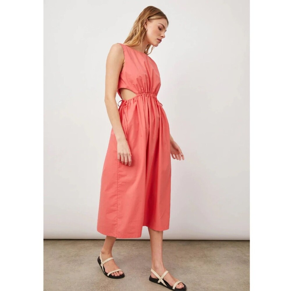 Rails Cotton Yvette Poplin Spiced Coral Sleeveless Side Cut Midi Dress Small
